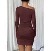 imageAcelitt Fall Off The Shoulder Dresses for Women 2025 Long Sleeve Ruched Bodycon Cocktail Party Mini DressSize Down02burgundy