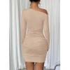 imageAcelitt Fall Off The Shoulder Dresses for Women 2025 Long Sleeve Ruched Bodycon Cocktail Party Mini DressSize DownLight French Beige