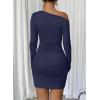 imageAcelitt Fall Off The Shoulder Dresses for Women 2025 Long Sleeve Ruched Bodycon Cocktail Party Mini DressSize DownNavy Blue