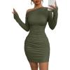 imageAcelitt Fall Off The Shoulder Dresses for Women 2025 Long Sleeve Ruched Bodycon Cocktail Party Mini DressSize DownFour Leaf Clover