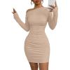 imageAcelitt Fall Off The Shoulder Dresses for Women 2025 Long Sleeve Ruched Bodycon Cocktail Party Mini DressSize DownLight French Beige