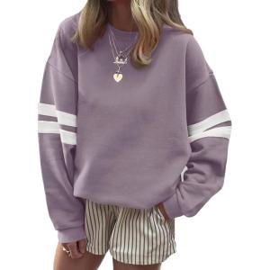 imageAcelitt Women Casual Long Sleeve Crewneck Color Block Sweatshirts PulloverSXXLPurple