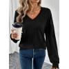 imageAcelitt Womens Tops Long Sleeve Lightweight Shirts 2025 Fall Fashion Clothing Trendy Tops V Neck Knit Basic TeeBlack