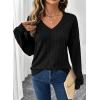 imageAcelitt Womens Tops Long Sleeve Lightweight Shirts 2025 Fall Fashion Clothing Trendy Tops V Neck Knit Basic TeeBlack
