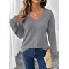 imageAcelitt Womens Tops Long Sleeve Lightweight Shirts 2025 Fall Fashion Clothing Trendy Tops V Neck Knit Basic TeeLight Gray
