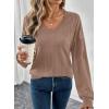 imageAcelitt Womens Tops Long Sleeve Lightweight Shirts 2025 Fall Fashion Clothing Trendy Tops V Neck Knit Basic TeePale Khaki