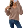 imageAcelitt Womens Tops Long Sleeve Lightweight Shirts 2025 Fall Fashion Clothing Trendy Tops V Neck Knit Basic TeePale Khaki