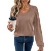 imageAcelitt Womens Tops Long Sleeve Lightweight Shirts 2025 Fall Fashion Clothing Trendy Tops V Neck Knit Basic TeePale Khaki
