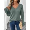 imageAcelitt Womens Tops Long Sleeve Lightweight Shirts 2025 Fall Fashion Clothing Trendy Tops V Neck Knit Basic TeeSmoke Green