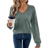 imageAcelitt Womens Tops Long Sleeve Lightweight Shirts 2025 Fall Fashion Clothing Trendy Tops V Neck Knit Basic TeeSmoke Green