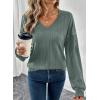 imageAcelitt Womens Tops Long Sleeve Lightweight Shirts 2025 Fall Fashion Clothing Trendy Tops V Neck Knit Basic TeeSmoke Green