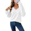 imageAcelitt Womens Tops Long Sleeve Lightweight Shirts 2025 Fall Fashion Clothing Trendy Tops V Neck Knit Basic TeeWhite