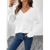 imageAcelitt Womens Tops Long Sleeve Lightweight Shirts 2025 Fall Fashion Clothing Trendy Tops V Neck Knit Basic TeeWhite