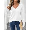 imageAcelitt Womens Tops Long Sleeve Lightweight Shirts 2025 Fall Fashion Clothing Trendy Tops V Neck Knit Basic TeeWhite