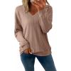 imageAcelitt Womens Tops Long Sleeve Lightweight Shirts 2025 Fall Fashion Clothing Trendy Tops V Neck Knit Basic TeePale Khaki