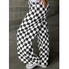 imageAcelitt Womens Casual Checkered Pants 2025 Spring Summer Lightweight Elastic Waist Comfy Loose Wide Leg Plaid Beach Pants Trousers Vacation Outfits Black Small
