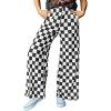 imageAcelitt Womens Casual Checkered Pants 2025 Spring Summer Lightweight Elastic Waist Comfy Loose Wide Leg Plaid Beach Pants Trousers Vacation Outfits Black Small