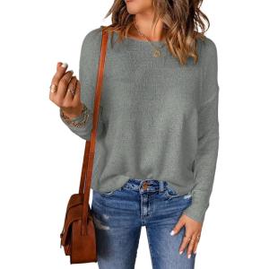 imageAcelitt Womens Casual Lightweight Long Sleeve Crewneck Knit Shirts Tops SXXLGgray