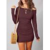 imageAcelitt Cocktail Dresses for Women Early Fall Fashion Off The Shoulder Long Sleeve Dress Sexy Bodycon Club OutfitsBurgundy
