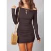 imageAcelitt Cocktail Dresses for Women Early Fall Fashion Off The Shoulder Long Sleeve Dress Sexy Bodycon Club OutfitsChicory Coffee