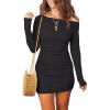 imageAcelitt Cocktail Dresses for Women Early Fall Fashion Off The Shoulder Long Sleeve Dress Sexy Bodycon Club OutfitsBlack