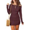 imageAcelitt Cocktail Dresses for Women Early Fall Fashion Off The Shoulder Long Sleeve Dress Sexy Bodycon Club OutfitsBurgundy