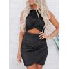 imageAcelitt Summer Dresses for Women 2025 Cut Out Twist Front Ruched Wrap Bodycon Mini Dress Beach Vacation Outfits ClothesBlack