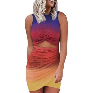 imageAcelitt Summer Dresses for Women 2025 Cut Out Twist Front Ruched Wrap Bodycon Mini Dress Beach Vacation Outfits ClothesMulticolor02