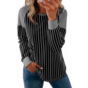 imageAcelitt Women Casual Striped Long Sleeve Crewneck Pullover Tshirts TopsSXXLBlack