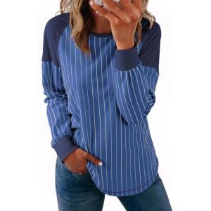 imageAcelitt Women Casual Striped Long Sleeve Crewneck Pullover Tshirts TopsSXXLBlue