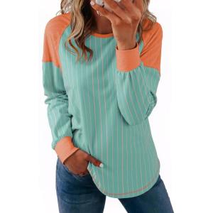 imageAcelitt Women Casual Striped Long Sleeve Crewneck Pullover Tshirts TopsSXXLGreen