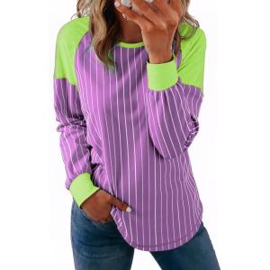 imageAcelitt Women Casual Striped Long Sleeve Crewneck Pullover Tshirts TopsSXXLPurple