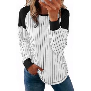 imageAcelitt Women Casual Striped Long Sleeve Crewneck Pullover Tshirts TopsSXXLWhite
