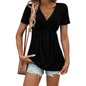imageAcelitt Womens V Neck Short Sleeve Twist Front T ShirtsSXXLBlack