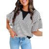 imageAcelitt Women Crewneck Short Sleeve Striped TopsSXXLBlack