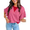 imageAcelitt Women Crewneck Short Sleeve Striped TopsSXXLRose