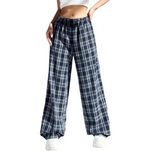 imageAcelitt Womens Plaid Pajamas Pants Casual Loose Elastic Waist Comfy Lounge Pants Baggy Sleep Bottoms with PocketsBlue