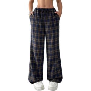 imageAcelitt Womens Plaid Pajamas Pants Casual Loose Elastic Waist Comfy Lounge Pants Baggy Sleep Bottoms with PocketsChestnut