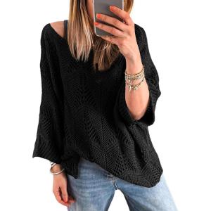 imageAcelitt Womens Casual Lightweight Crewneck Long Sleeve Knit Sweater Tops SXXLBlack
