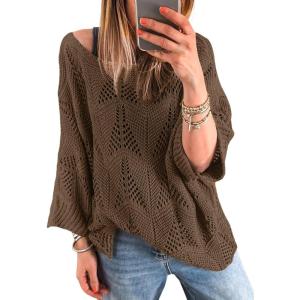 imageAcelitt Womens Casual Lightweight Crewneck Long Sleeve Knit Sweater Tops SXXLBrown