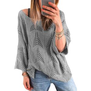 imageAcelitt Womens Casual Lightweight Crewneck Long Sleeve Knit Sweater Tops SXXLGray
