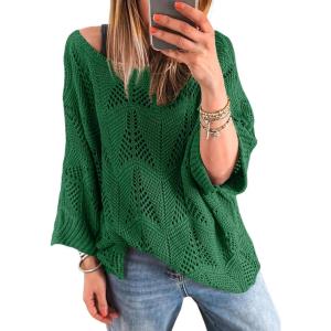 imageAcelitt Womens Casual Lightweight Crewneck Long Sleeve Knit Sweater Tops SXXLGreen