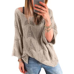 imageAcelitt Womens Casual Lightweight Crewneck Long Sleeve Knit Sweater Tops SXXLKhaki