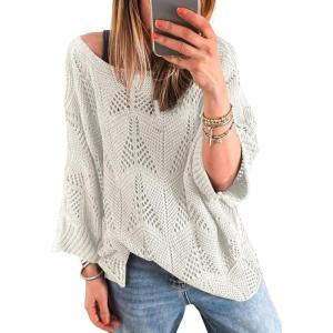imageAcelitt Womens Casual Lightweight Crewneck Long Sleeve Knit Sweater Tops SXXLWhite