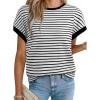 imageAcelitt Womens Short Sleeve Knit Tops 2025 Trendy Crewneck Striped T Shirts Casual Summer Blouses OutfitsBlack