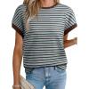 imageAcelitt Womens Short Sleeve Knit Tops 2025 Trendy Crewneck Striped T Shirts Casual Summer Blouses OutfitsGreen Bay