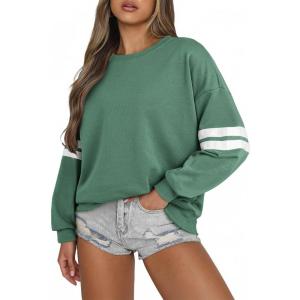 imageAcelitt Women Casual Long Sleeve Crewneck Color Block Sweatshirts PulloverSXXLGreen