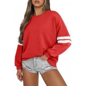 imageAcelitt Women Casual Long Sleeve Crewneck Color Block Sweatshirts PulloverSXXLRed