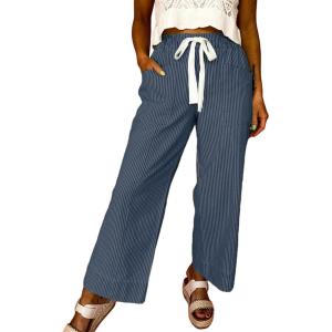 imageAcelitt Women Elastic High Waist Striped Pants SXXLBlue