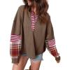 imageAcelitt Women Casual Color Block Long Sleeve V Neck Waffle Knit Shirts TopsSXXLBrown